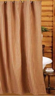 Primitive Country Barn Red Tan Ticking Shower Curtain