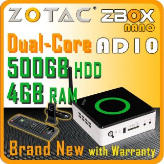 New Zotac ZBOX Nano AD10 AMD E 350 APU Dual Core w 4GB RAM 500GB HDD 