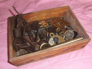 Antique Box Lot Steampunk Brass Gears Cogs Clock Parts Pieces Altered 