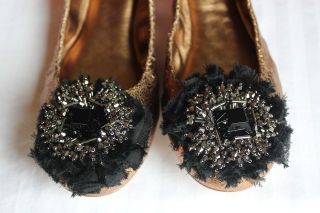 Tory Burch Women Gold Amelia Soft Metallic Craq Ballet Flat Shoes Size 
