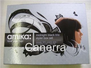 amika 3pc trio plus set iron curler dryer black