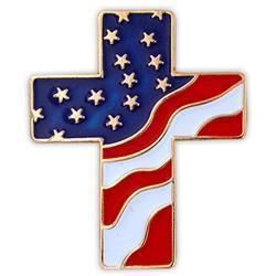 Gold Plated American Flag Cross Lapel Pin Crucifix