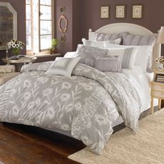 Vintage Chic Delancey Ivory Grey Floral Paisley Full Queen Duvet Cover 