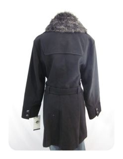 New American Rag Black Faux Fur Felted Military Long Pea Coat 3X $139 