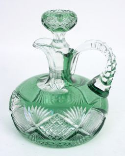 American Brilliant Period Cut Glass Whiskey Decanter Green to Clear 