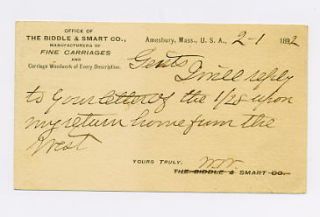 1892 Biddle Smart Amesbury Massachusetts Postal Card