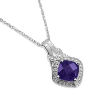 Amethyst and Diamond Pendant Necklace in Sterling Silver 18in Chain 