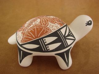   Pueblo Pottery Hand Etched Turtle Pot by Michelle Joe Dragonfly