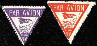 France Par Avion 1926 Air Etiquettes Triangles Set 2