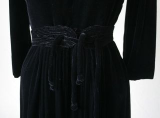 Vtg 30s 40s Stunning Silk Velvet Little Black Dress Fabulous Belt s 