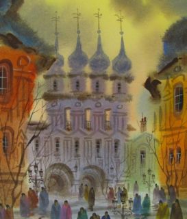 Anatole Krasnyansky Orig Old Kremlin Vologda Signed Watercolor 