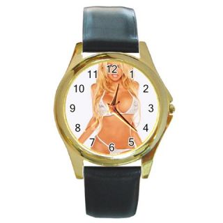 Pamela Anderson Round Gold Metal Wrist Watch Mens Gift