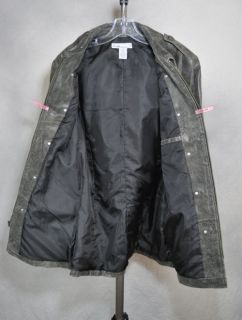 ANDRES VELASCO Leather Jacket Crackled Zip Front Charcoal Gray EUC $ 