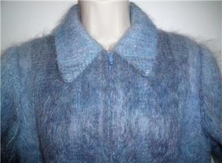 Vintage Andrew Stewart Mohair Wool Woven in Scotland Blue Womens Coat 