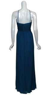 Amsale Pacific Blue Silk Chiffon Eve Gown Dress 12 New