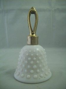 Vintage Avon Hobnail Milk Glass Bell Gold Handle