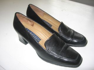 ANDREW GELLER MAGIC black leather slip on loafers 2 heel 8 M