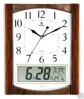 Analog Digital Wall Clock w Date Melodies 0525 Wood