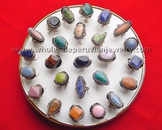 12 Semi Precious Stone Rings Peruvian Jewelry Wholesale