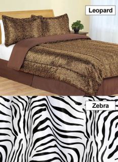 Satin Animal Print Comforter Sets Choose Zebra Print or Leopard Print 