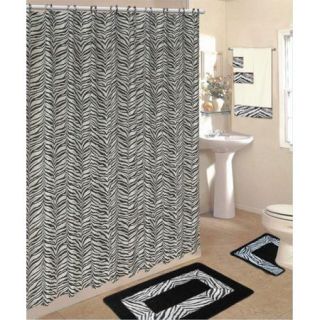   Bath Rug Set Black Zebra Animal Print Rugs Shower Curtain Rings Towels