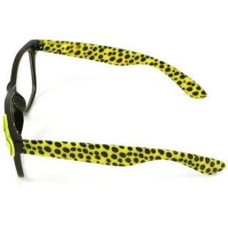   Bow Animal Print Fake Clear Lens Eyeglasses Glasses Blk Yellow