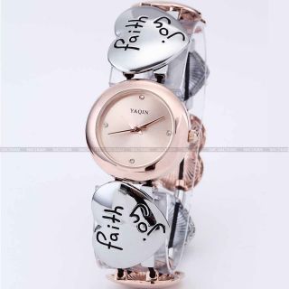 YAQIN Fashion Lady Rose Gold Dial Quartz Gift Alloy Heart Bracelet 