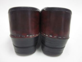   of sanita red black leather slip on clogs shoes size 38 8 dark red