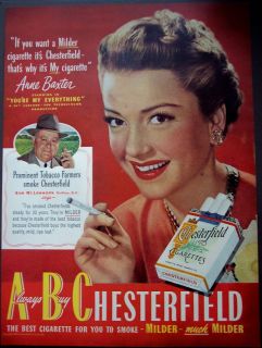   Chesterfield Cigarettes Movie Actress Anne Baxter Vintage Ad