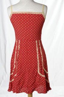 Anna Sui Red Floral Polka Dot Lacey Adorable Sundress Garden Party 