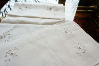 9pc Antique Italian Linen Embroidered Buffet Table Centerpiece Runner 