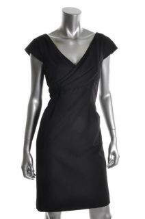 Anne Klein New Faux Wrap Pleated Cap Sleeves Little Black Dress 8 BHFO 