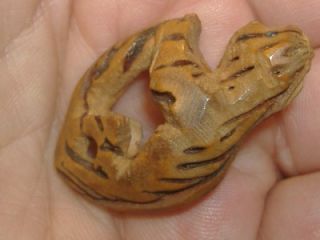 Carved Animal Monkey Carved Folk Art Almond Walnut Nut Shell Primitive 