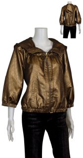 St John Metallic Gold Anorak Hooded Jacket Coat 10 New