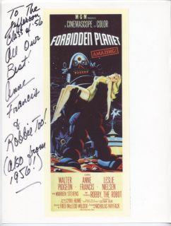 Anne Francis Note PIX 2 Signed Forbidden Planet SF 1960s TV Honey West 