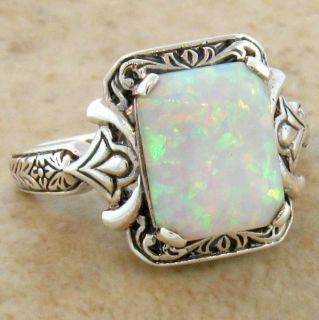 Opal Antique Victorian Design 925 Sterling Silver Ring Size 7 468 