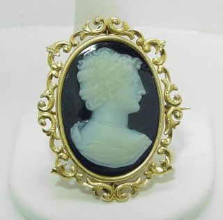 Antique Victorian 14k Swivel Cameo Mourning Brooch Pin