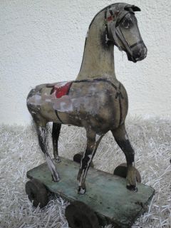 Antique German Rocking Horse 1910s w Sleigh Carousel Horse