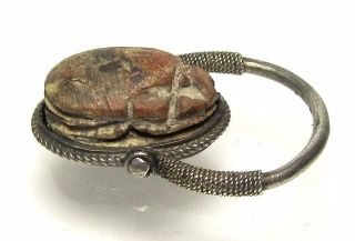 Beautiful Antique Silver Carved Scarab Beetle Flip Swivel Ring Pendant 