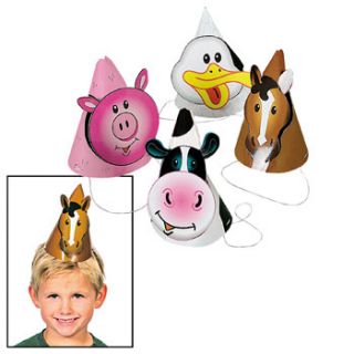   ANIMAL Cone HATS Birthday Barnyard Horse Cow Pig Duck Party Favors