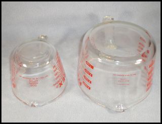 Vintage Pyrex Measuring Cups 1 Cup 4 Cups Clear w Red Measurements 