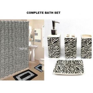   Bath Accessory Set Black Zebra Animal Print Rugs Shower Curtain Towels