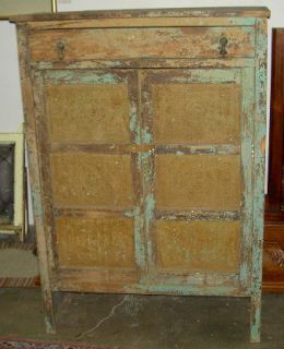   Original Painted Green Patina Antique Pie Safe from Late 1800S