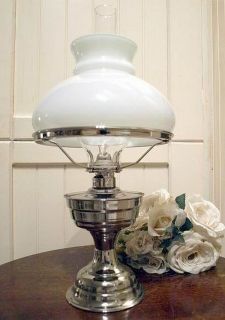 Antique Repro Nickel Plated Kerosene Oil Lamp Deco Style
