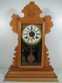 Antique Waterbury Oak Kitchen Shelf Mantel Clock