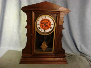 SESSIONS ADVERTISING WALNUT ANTIQUE MANTLE CLOCK LOOKS RUNS GREAT