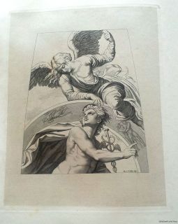 NR 1839 Rare ANTIQUE Illustrated Book ITALY Plate Engraving ANGEL ROME 