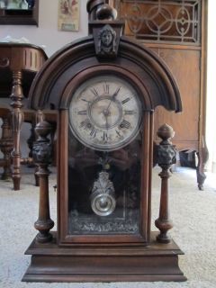 Antique Ansonia Clock Co Wooden Shelf Clock