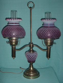 Vintage Fenton Cranberry Hobnail Doule Student Lamp