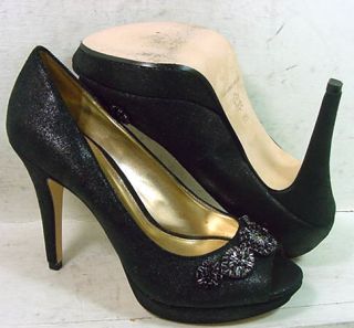 Antonio Melani Womens Cassidy Black Leather Peep Toe Heels Pumps Shoes 